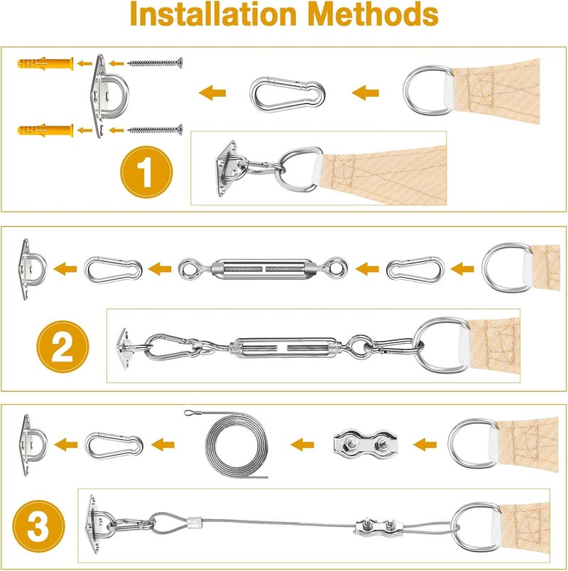DUERER Sun Shade Sail Hardware Kit 52pcs for Rectangle Triangle Sun Shade Sails Canopy Installation 304 Stainless Steel Accessories Set for Outdoor Garden Patio(6" M6 Turnbuckles+ 4*6.6ft Cables Wire) - Image 4